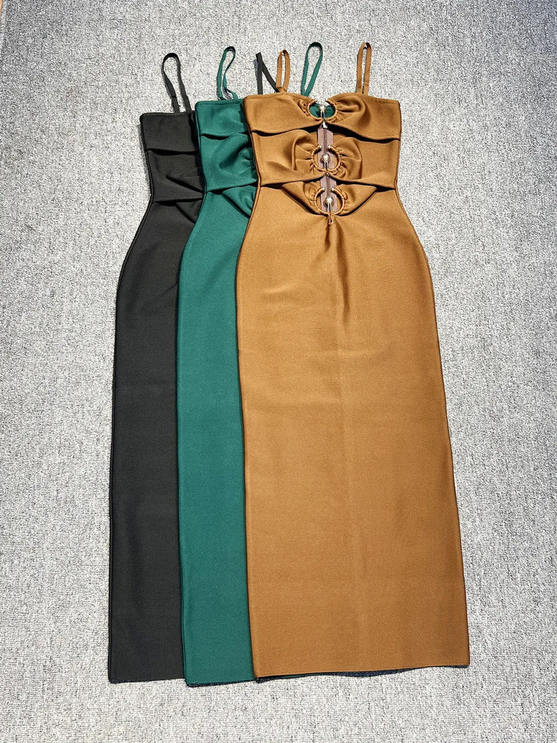 Black Sexy Hollow Out Bandage Prom Bodycon Bandage Dress Sexy Sleeveless Brown Runway Cocktail Celebrity Evening Party Dress