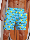 Hawaiian Yellow Duck Mens Printing Shorts Men's swim Trunks Elastic Waist 3D Print Gradient Breathable Short Streetwear Polyster