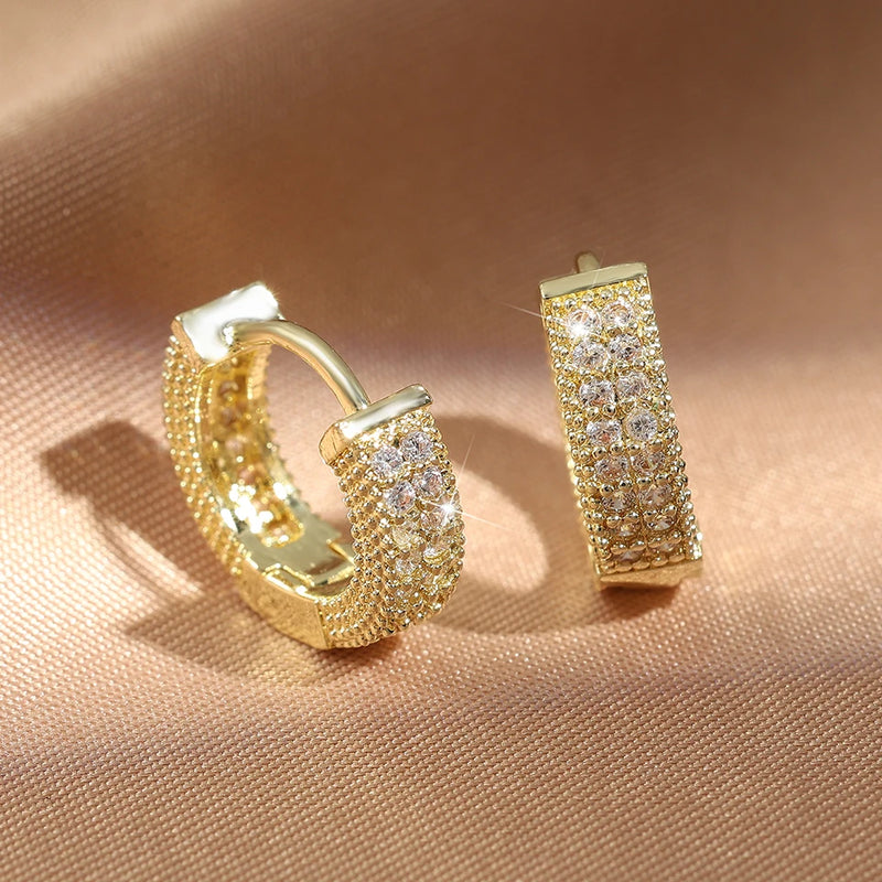 Luxury Cubic Zirconia Gold Color Zircon Hoop Earrings For Women Luxury Circle Crystal Girls Party Jewelry