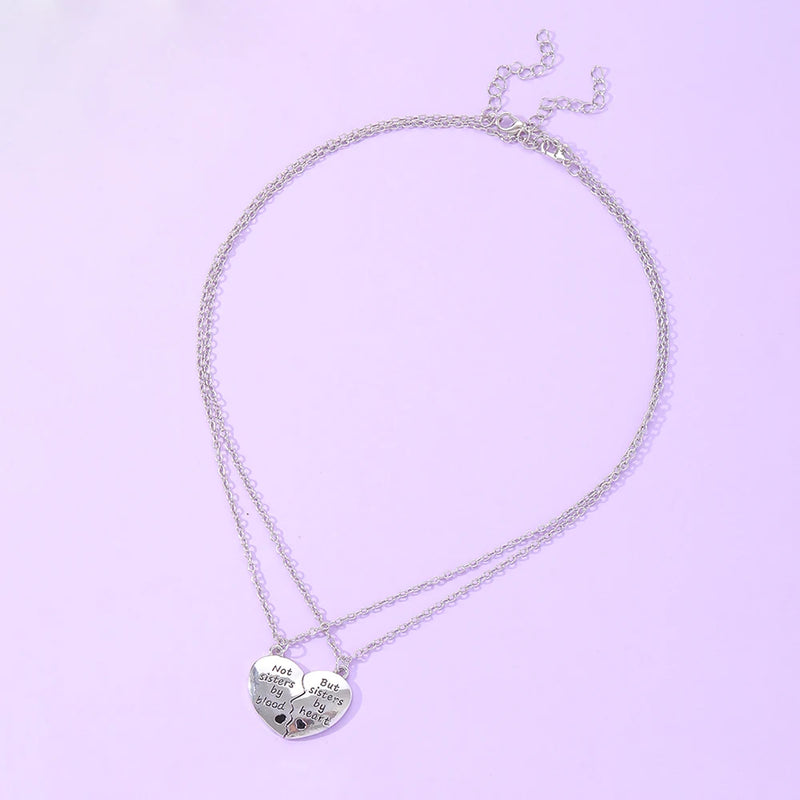 True Words Talk Not Sisters By Blood But By Heart Pendant Necklace Set For 2 For Women Soul Mate Bestie Friendship Memorial