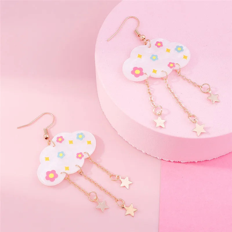 Aihua Acrylic Rain Clouds Earrings Long Tassel Rain Star Pendant Earrings Handmade Cute Cloud Earrings New In Jewelry Gifts