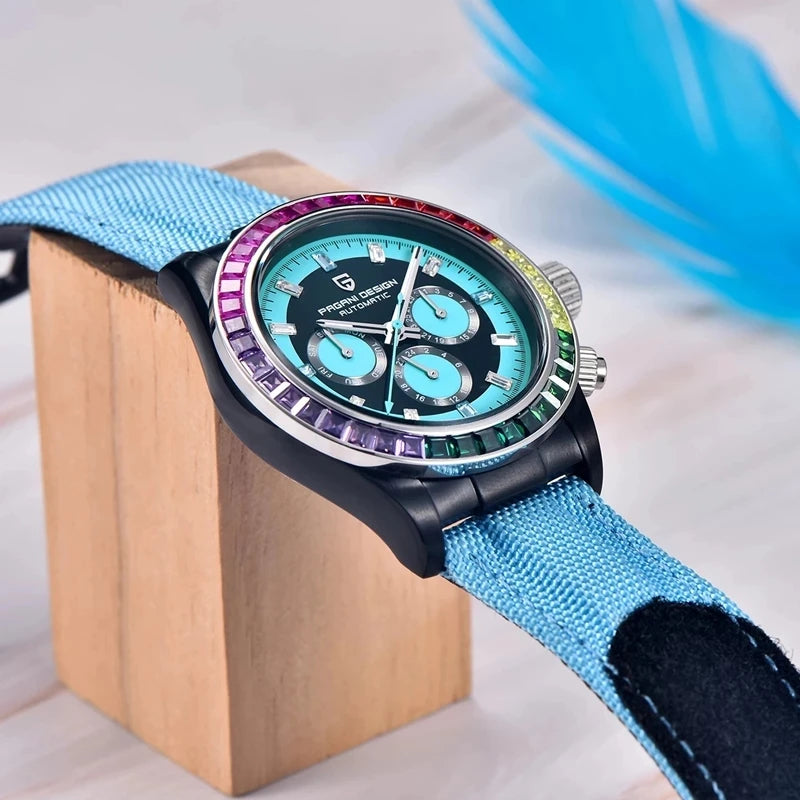 PAGANI DESIGN 40MM Rainbow Bezel Chronograph Sapphire Luxury Automatic Mechanical Watches Men's Stainless Steel Waterproof Clock