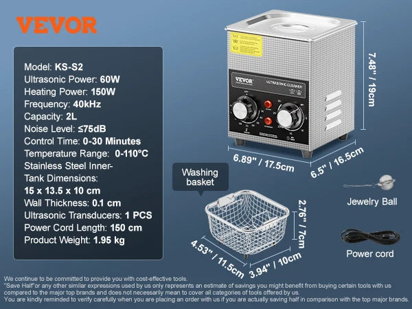 VEVOR Ultrasonic Cleaner with Heater Timer 2/3/6/10/15/30L for Lab Tools Metal Parts Carburetor Brass Auto Parts Engine Parts