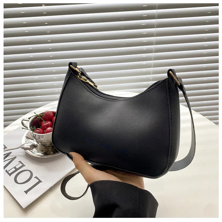 Womens Simple Fashion Handbags Retro Solid Color PU Leather Shoulder Underarm Bag Casual Hobos Handbags Trend Crossbody Bags