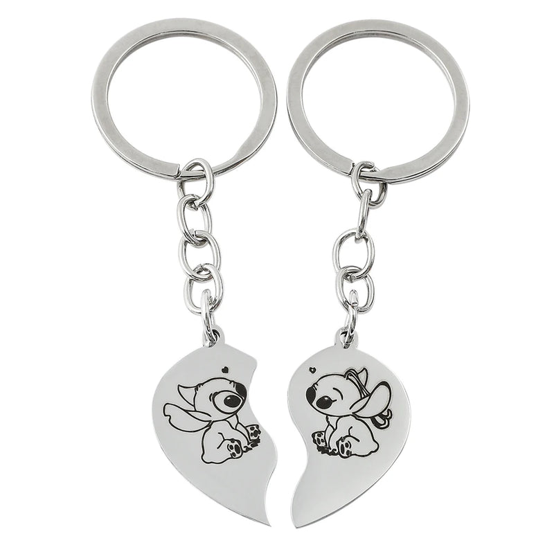 Disney Lilo and Stitch Necklace Fashion Cartoon Cute Heart-shaped Stainless Steel Pendant Couple Jewelry Accessories Gifts