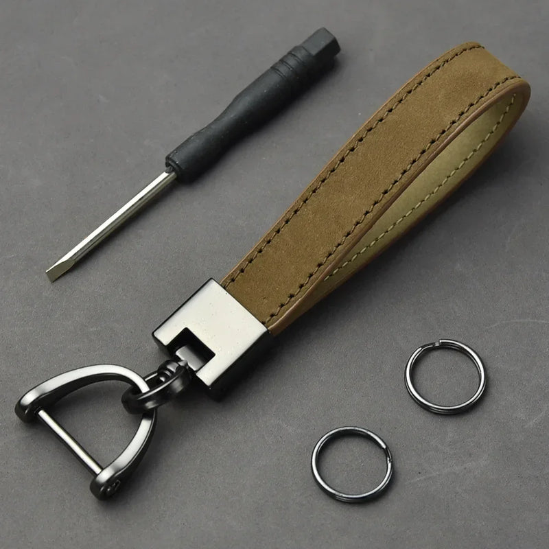 Car Key Chain Luxury Genuine Leather Keychain Pure Color Buckle Key Ring Car Accessories Gift Car Keychain