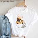 Frenchies In Love Animal Print T-Shirt Women'S Clothing French Bulldog Tshirt Femme Harajuku Kawaii Clothes Dog Lover T Shirt