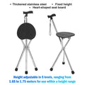 Telescopic Crutch Chair, Three-Legged Walking Stick, Folding Cane Stool, Multi-Functional Elderly Aid With Stability