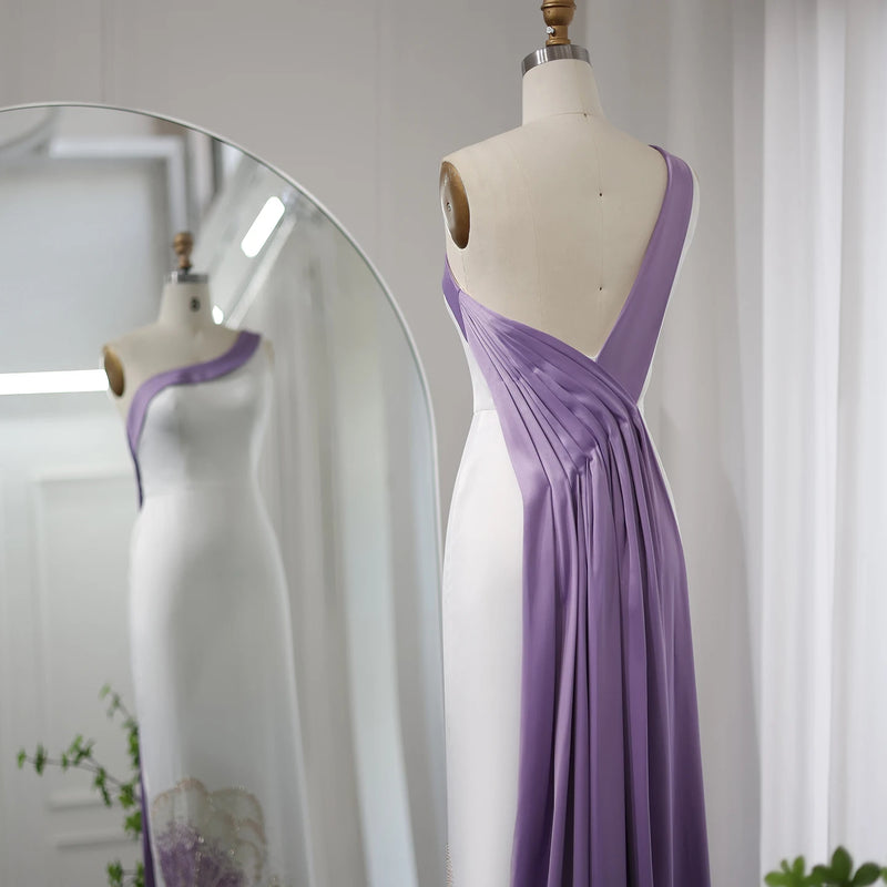 Sharon Said Luxury Beaded Butterfly White Lilac Evening Dresses for Women Wedding One Shoulder Midi Party Dress SS475 Customized