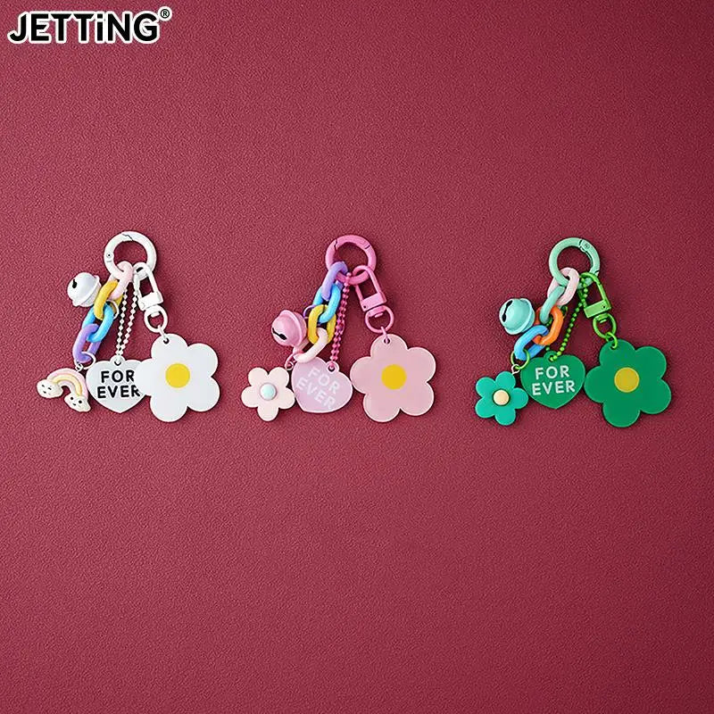 Creative Candy Color Flower Heart Pendant Keychain Cute Small Flower Key Ring Bag Pendant Accessories Luminous Turtle Pendant