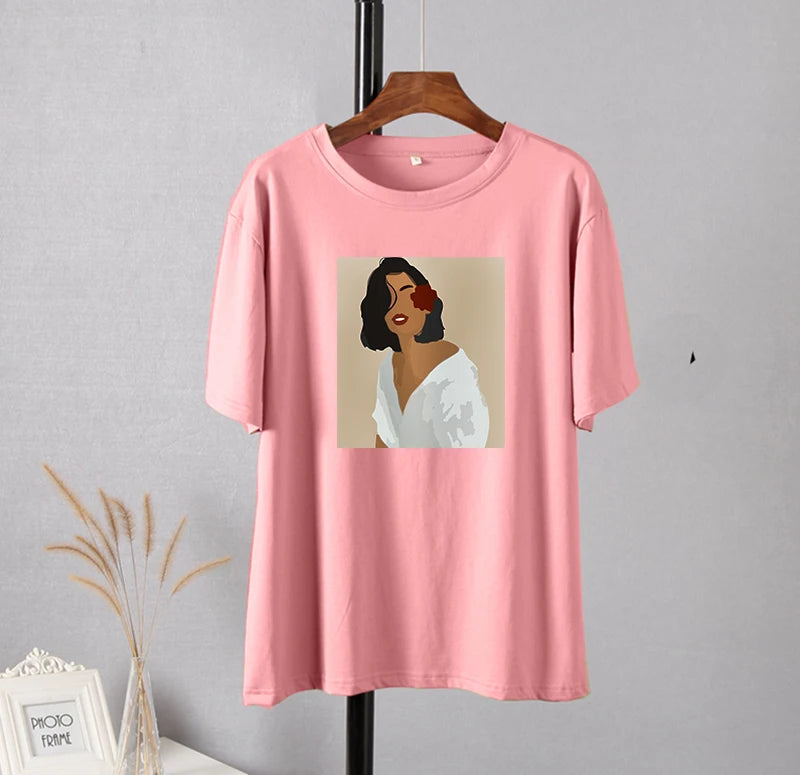 Hirsionsan Aesthetic Figures T Shirts for Women Summer Simple Soft Cotton Basic Tops Female Oversized Korean Short Sleeve Tees