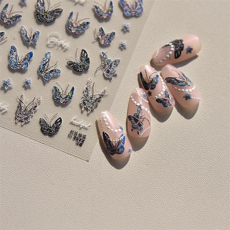 1 pc 5D Embroidery Bee Nail Art Sticker Embossed Butterfly Insect Nail Sticker High Quality Nail Art Design Decoration Sticker