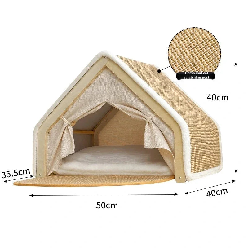 Cat nest Winter warm cat villa Cat house shell semi-enclosed sleeping bag cat scratching board does not drop scraps sisal cat te