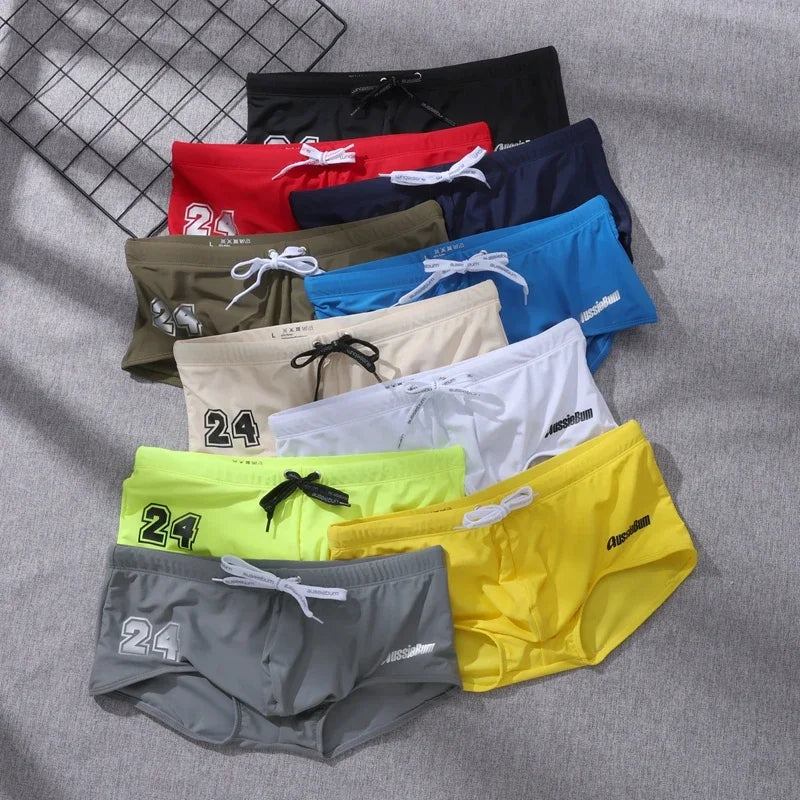 New low-rise boxer swimming trunks seaside printed letters sports casual quick-drying men's swimming trunks