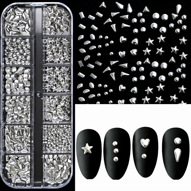 1000Pcs Gold Star Moon Glitter Nail Charms Metal Tips Slice Rivet DIY 3D FlatBack Nail Art Decorations Nails Jewelry Accessories