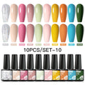 Mtssii 10PCS Reflective Gel Nail Polish Set Fluorescent Glitter Semi Permanent Hybrid Gel Varnish Soak Off UV Lamp For Manicure