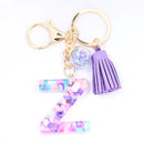 Women ew Crystal Epoxy Tassel Keychain Pendant Girl Heart English Capital Letter Stone Key K5158