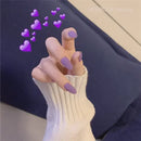 24pcs Wine Red Long Round Coffin Fake Nails With Glue Finished Art Full Cover Artificial Wearing False Nails Press On Nails Set