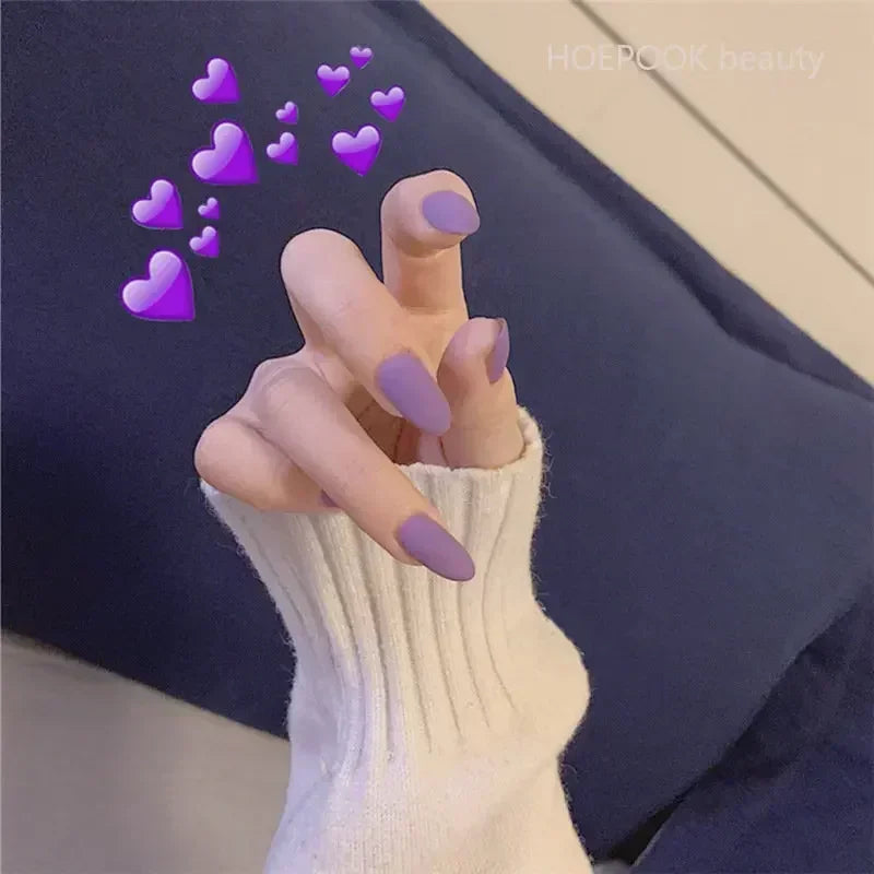 24pcs Wine Red Long Round Coffin Fake Nails With Glue Finished Art Full Cover Artificial Wearing False Nails Press On Nails Set