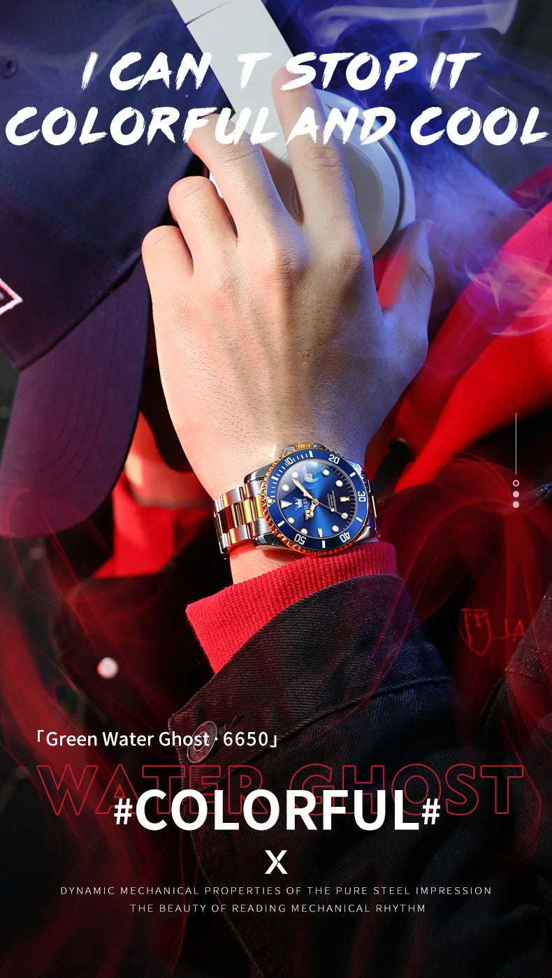 OLEVS Men Automatic Watch Luxury Diving Watch Waterproof Luminous Stainless steel Business Mechanical Watch for Men reloj hombre