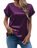 Spring and Summer New Women's Short Sleeve Satin Shirt Loose Casual Round Neck Colored Ding T-shirt Women
