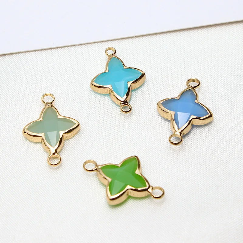 6pcs Diy Accessories Copper Bag Edge Jelly Color Flower Star Pendant Earring Bracelet  Handmade Material Jewelery Charms