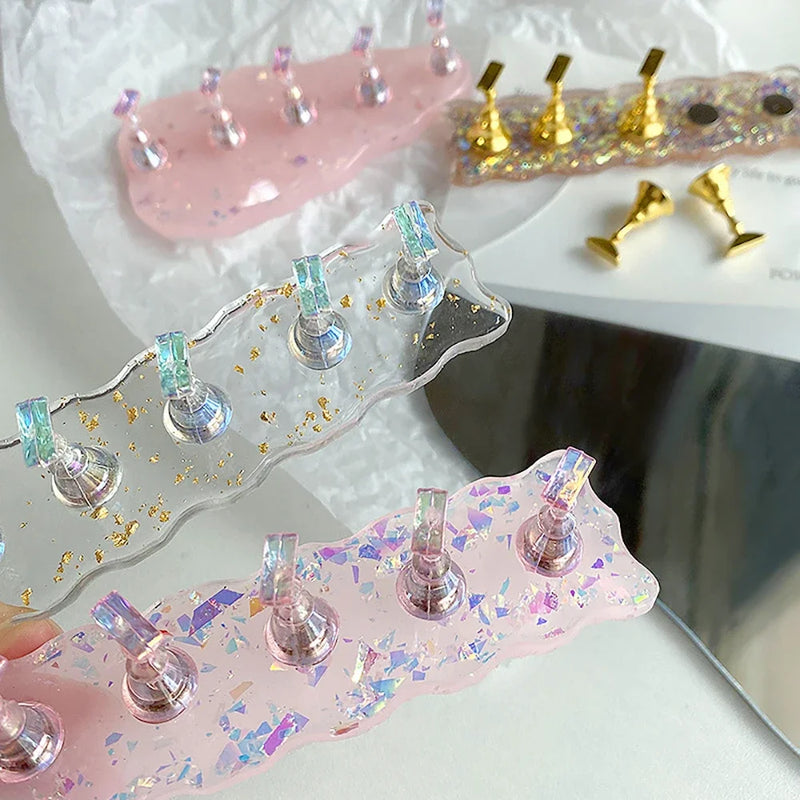 حامل أظافر لامع من ANGNYA Aurora لعرض أطراف الأظافر، حامل أظافر مزين بالترتر، عبوات أظافر قابلة للضغط، أرفف عرض، أدوات مانيكير