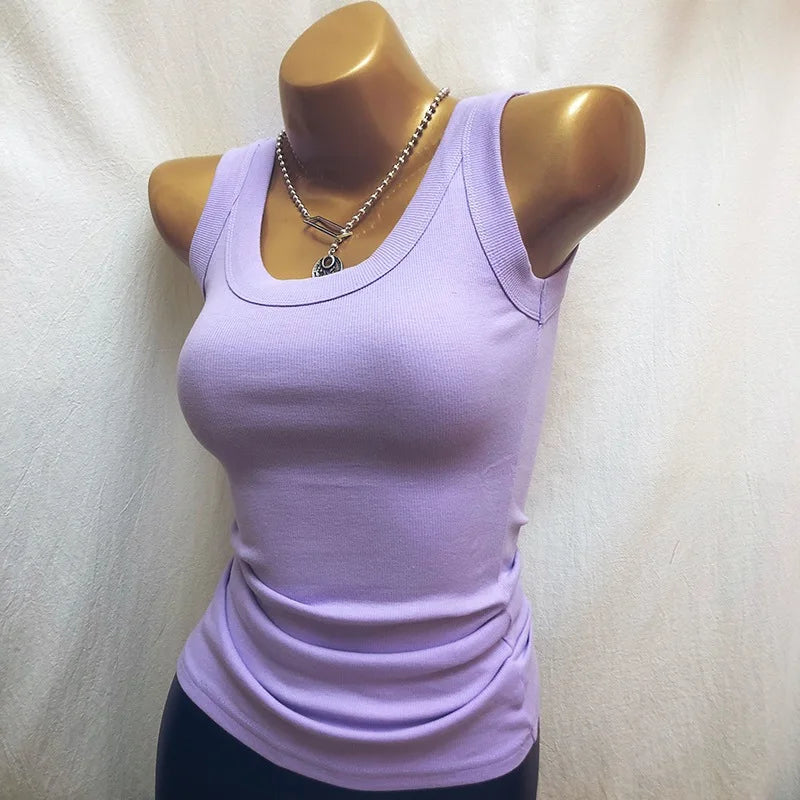 Women Clothing Sleeveless Summer Tops For Woman Cottton Casual Women T-shirts O-NECK Tank for girls Solid Clothes for Lady