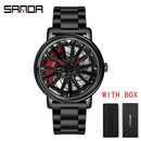 Hot Sell Fashion Men Quartz WristWatch Creative 360 Degree Rotating Car Wheel Quartz Watch Leather Waterproof Rim Hub Clock Men