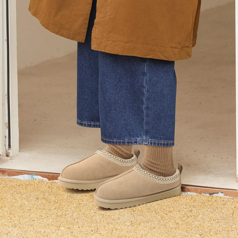 Smile PoP Genuine Suede Women Slippers Fashion Women Fuzzy House Slippers Water Resistant Fur Women's Slippers Soft Women Shoes