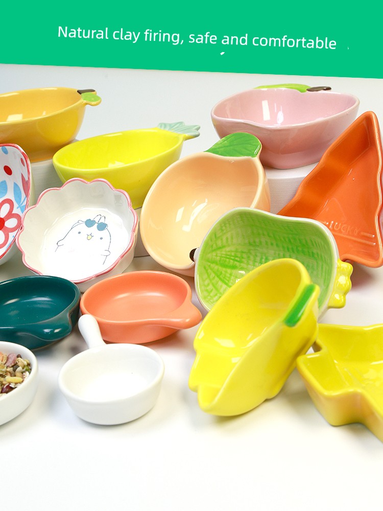 Little Hamster Food Basin Ceramic Rice Bowl Flower and Mouse Djungarian Hamster Special Daily Necessities Cage Toy Set Food Bowl