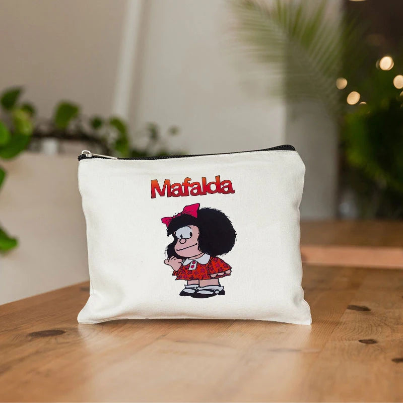 Mafalda Cute Anime Cosmetic Makeup Bag Pencil Organizer Zipper Kawaii Make Up Pouch Purse Travel Toiletry Bags Gift