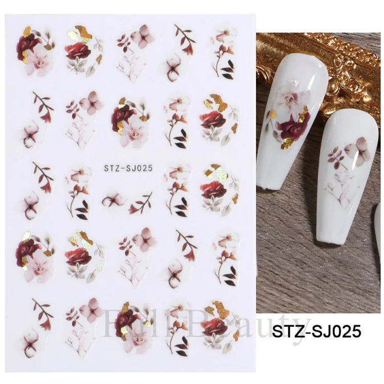 Shiny Maple Geometry Autumn Nail Art Stickers Laser Sector Fall Leaves Decals Cute Squirrel Slider Manicure Decorations CHCJ-076