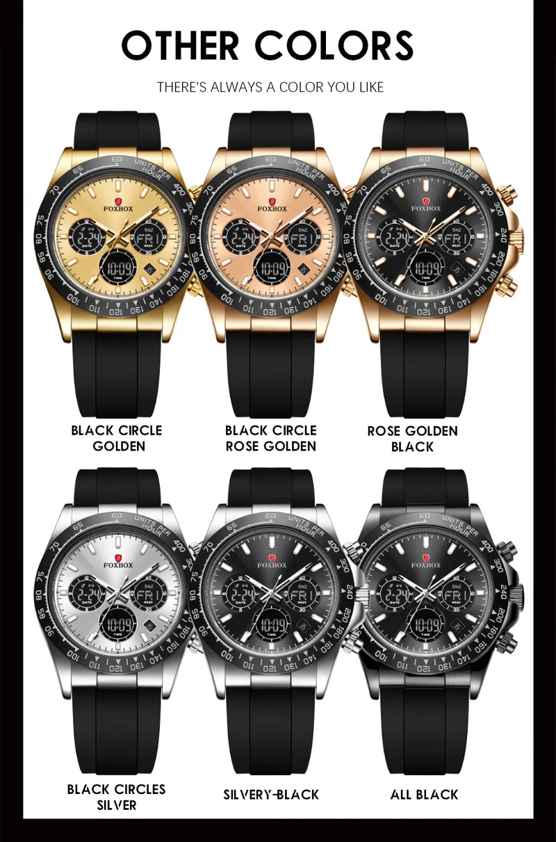 LIGE Top Brand Luxury FOXBOX Men Watch Calendar Date Week Quartz Wristwatch Dual Display Digital Watches Mens Luminous Clock Man