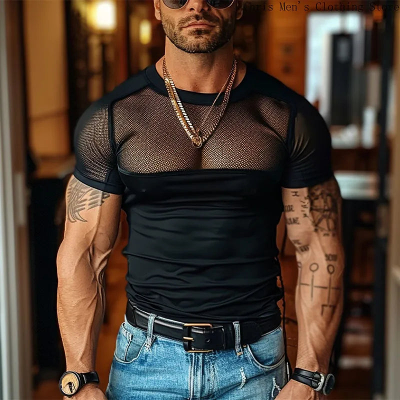Mesh See-through Men's Shorts Casual Sports Men's Shorts Male Fitness Sexy See-through Shorts Black Sportswear Men's Trousers