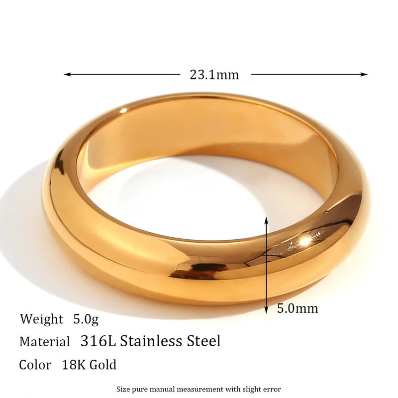 MamacitaSlay Minimalist 5mm Width Gold Plated Waterproof New In Rings Trendy Woman Jewelry 2023 Daily Fashion Jewelry