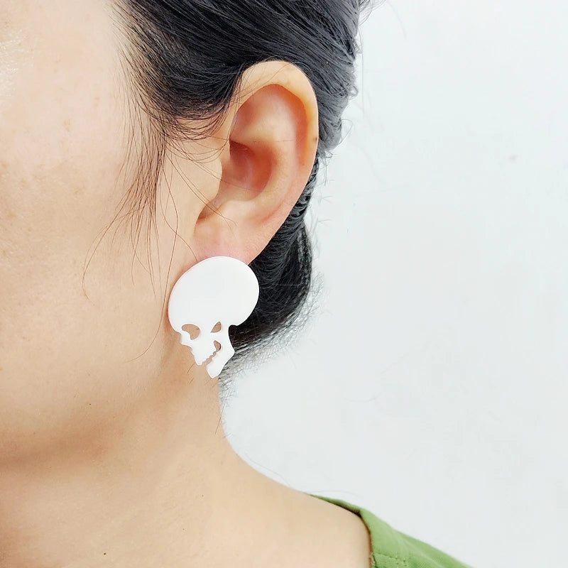 KUGUYS Halloween Skull Stud Earrings For Women Black White Red Acrylic Fall Jewellery Accessories for Horror Party