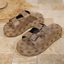 Women's Slippers Round Toe Flat Shoes for Women Slip-on Platform Slides Outdoor Causal Double Breasted Open Toe Mid Heel Sandals