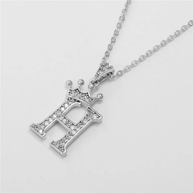 Necklace Crown Cubic Zircon Alphabet Pendants Gold A-Z Letter Pendant Necklace Shinning 26 Initial Collares Jewelry Full Zircon