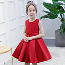 White Satin Girl Party Dress Sleeveless Kids Girls First Communion Gowns Girl Pageant Princess Gown Flower Girl Weddings Dresses