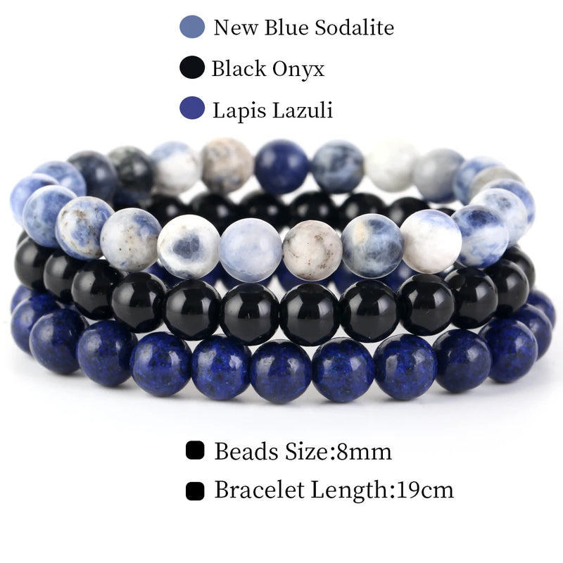 8mm 3Pcs/Set Natural Stone Bracelet Rose Quartz Opal Turquoise Amethysts Hematite Jaspers Bracelets For Women Men Jewelry