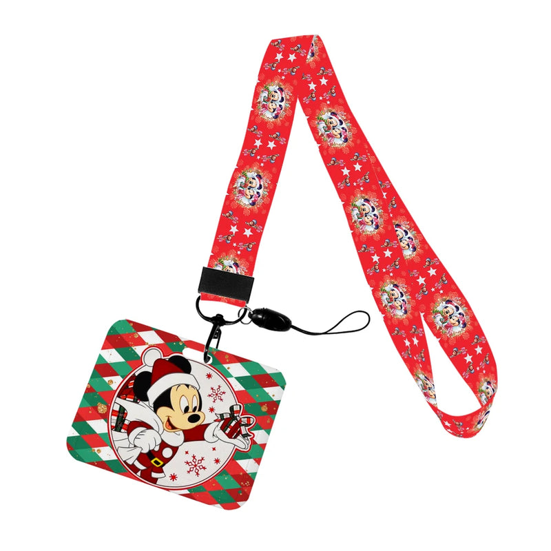 Christmas Design Disney Mickey Mouse Cute Cartoon Badge Holder ID Card Bus Card Holder Lanyard for Accessories Xmas Gifts