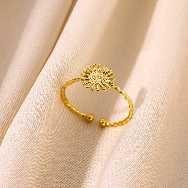 Lucky Cross Stainless Steel Rings For Women Men Fashion Gold Color Sun Butterfly Geometry Ring Punk Jewelry Christmas Anillos