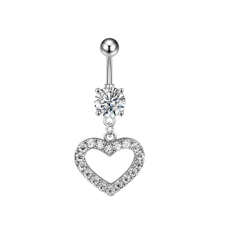 14G Stainless Steel Heart Dangled Belly Button Rings Belly Piercing Nombril for Women Girls Pink Zircon Crystal Sexy Navel Ring