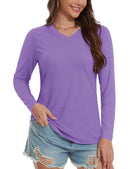 TACVASEN Cotton UPF50+ Sun Protection T-Shirts Womens Fashion V-Neck Long Sleeve Casual Tops Breathable Soft Outdoor Tee Shirts