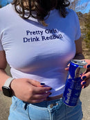European and American girls drinking Red Bull trendy letter print Y2K pure desire spicy girl ultra short top women's T-shirt