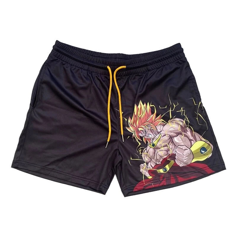 Anime Shorts Baki Haman Print Male Streetwear Beach Shorts Casual Loose Men Elastic Waist Black Shorts