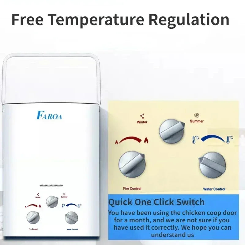 LPG Propane Gas Tankless Water Heater 6L Outdoor Camping Instant Bath With Shower Head Hot Water Heater Boiler Car Truck Tent