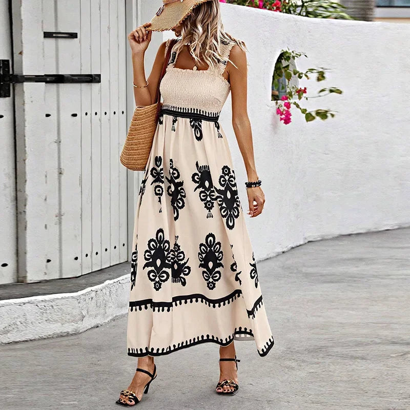 Summer Holiday Dress Women Casual Sleeveless A-Line Party Long Dress Boho Casual Sleeveless Party Dress 2024