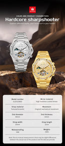 OLEVS 9805 High end Men Watches  Waterproof Moon Phase Diamond Dial Fashion Luxury Mechanical Watch Skeleton Original Wristwatch